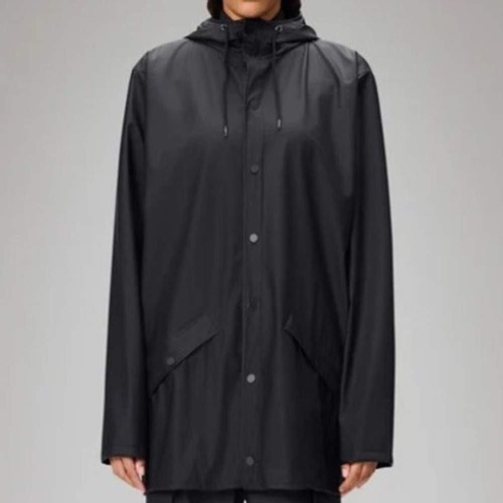 RAINS Women's XXS/XS Black‎ Snap Button Hooded Rain Jacket Waterproof Travel